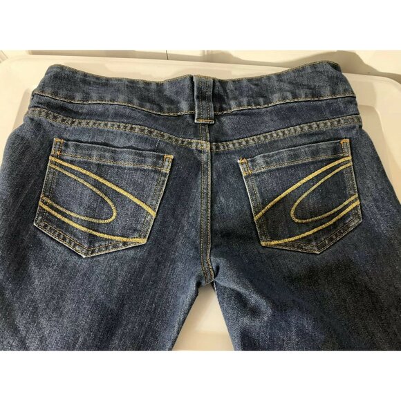 Oakley womens Sz 27 Blue Denim Jeans Straight Waist 27 x‎ 30 Yellow Stitch - Picture 1 of 5